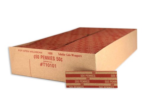 Huron Flat Coin Wrapper, Penny Rolls $.50 Cent Red (10,000 pcs)