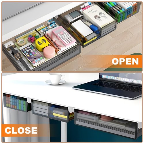 SVNNELP Under Desk Table Drawer Storage Organizer,2 Pack Large & Small Attachment Desk Drawers - Hidden Desktop Organizer,Slide out Drawer for Storage Pencil & Home Office Gadgets (S+L)