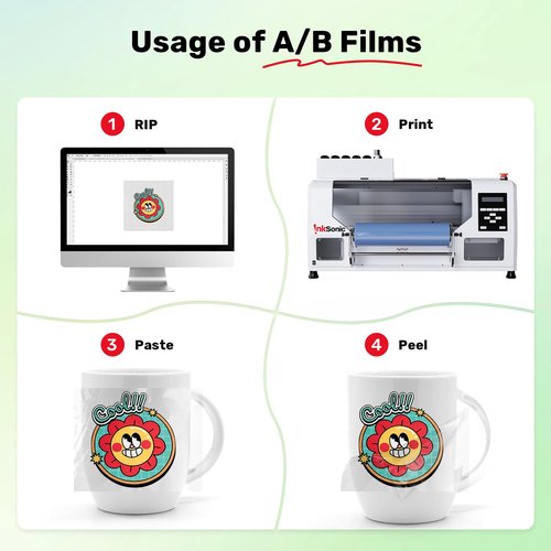 InkSonic UV DTF AB Film Roll A3 11.8in×328ft for UV DTF Sticker Printer UV DTF Printer Direct Print on Sticker, AB Film PET Transfer Printing Crystal Label Sticker (1*100M A Films + 1*100M B Films)