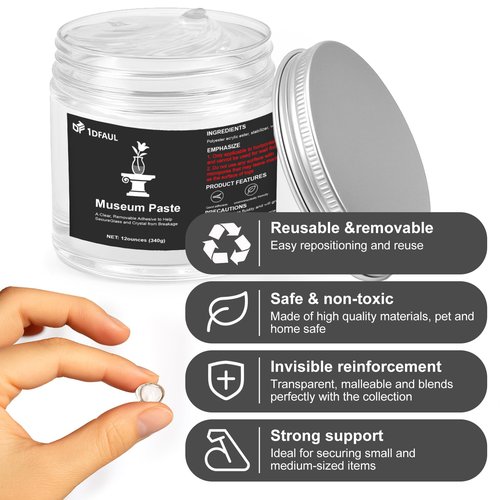 1DFAUL 12 oz Exhibits Gel for Museum, Removable Clear Museum Paste Putty Wax, Reusable & No Residue, Fixed Collection Artifacts and Decorations to Prevent Vibration, Falling