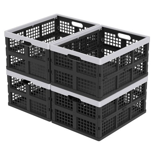 Ysmiltion 34 L Plastic Collapsible Storage Crate, Folding Plastic Crates, 4 Packs