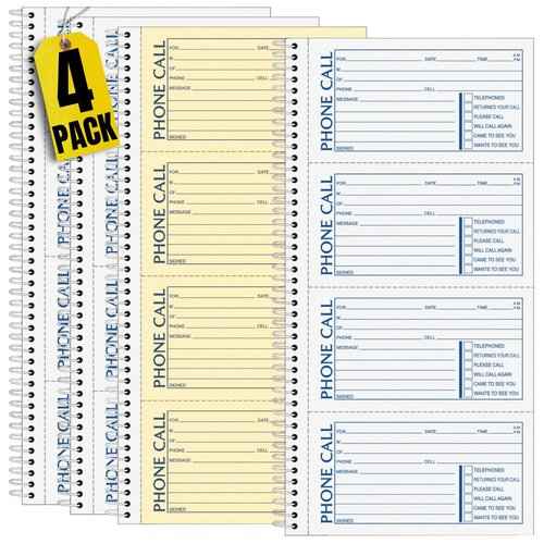 1InTheOffice Phone Message Book 2 Part Carbonless, 5.5" x 11", 2-Part Carbonless, 400-Set/Book - 4 Pack
