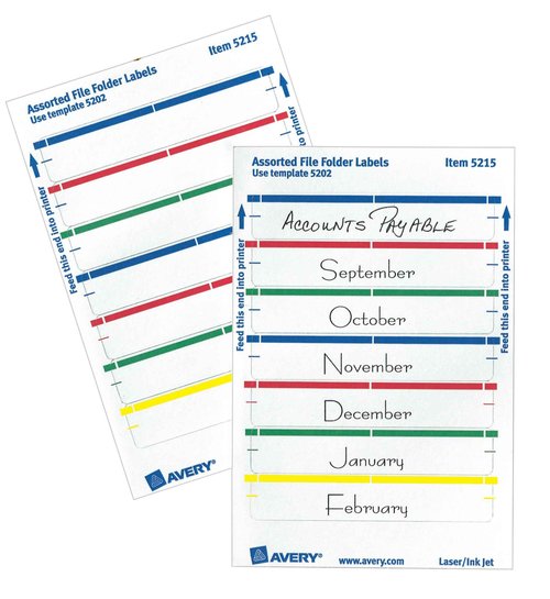 Avery File Folder Labels on 4" x 6" Sheets, Permanent Adhesive, Assorted Colors, 2/3" x 3-7/16", 4,536 Labels, Pack of 18 (5215)