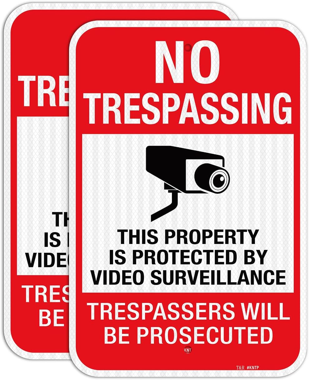 T&R No Trespassing Sign - Video Surveillance Alert | 18" x 12" Rust-Free Aluminum, Reflective, Weather Resistant