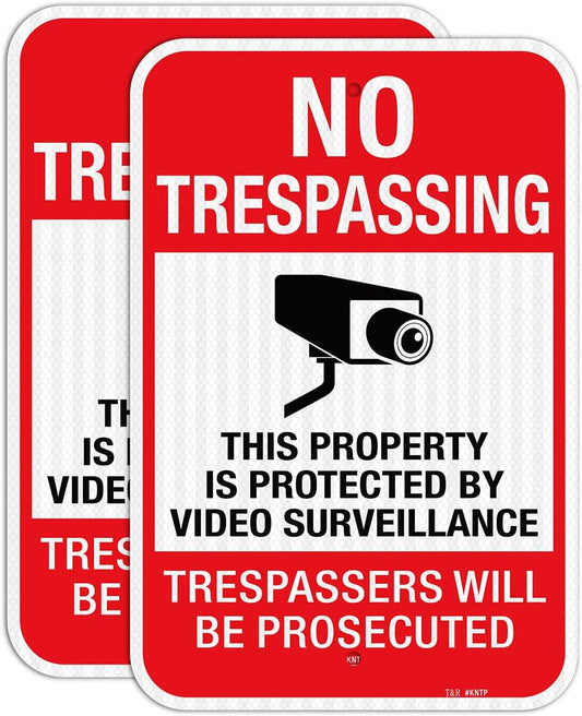T&R No Trespassing Sign - Video Surveillance Alert | 18" x 12" Rust-Free Aluminum, Reflective, Weather Resistant