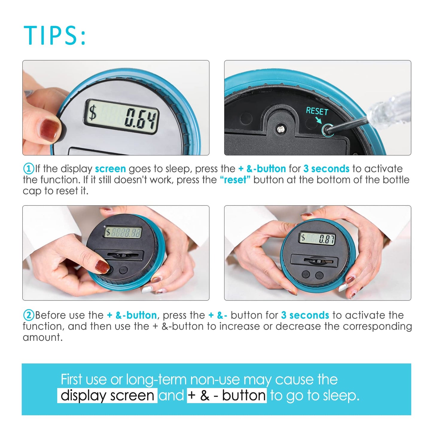 Large Piggy Bank for Boys Adults, Vcertcpl Digital Coin Counting Bank with LCD Counter, 1.8L Capacity Coin Bank Money Jar for Adults, Designed for All US Coins (Blue2)