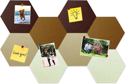 Regine Switzerland Hexagon Felt Cork Bulletin Board Tiles - Self-Adhesive DIY Wall Decor (8 Pcs, Gradual Brown)