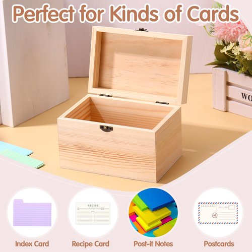Burbell 4 Pcs Index Card Holder 3x5 Wooden Notecard Recipe Box Index Card Organizer Business Storage Case Flashcard Notecard Holders Gift Supplies for Back to School Home Office