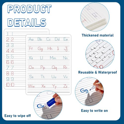 24pcs Dry Erase Board with Lines Handwriting Practice for Kids Letter Alphabet Tracing Thickened Whiteboard Classroom Must Haves Double Sided Teacher Learning Tool Portable Drawing Learning 12" x 9"