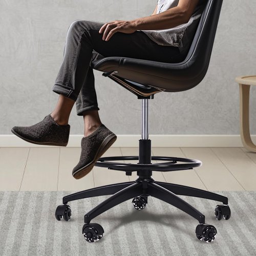 Frassie 17.7 inch Metal Chrome Office Stool Foot Rest Ring, Black Studio Drafting Chair Footrest Ring (Black)