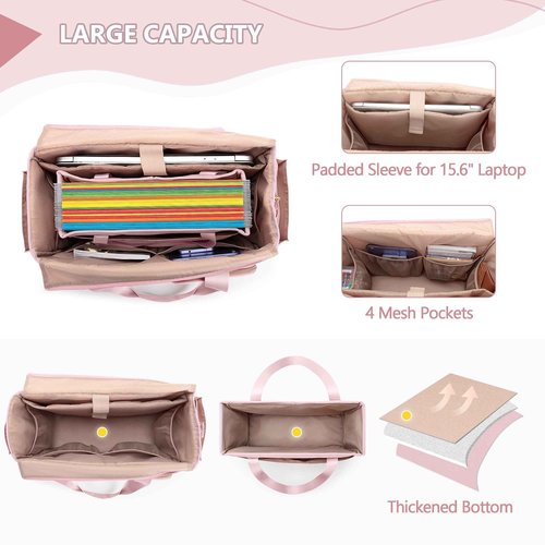 Prokva File Folder Tote Bag with Individual Document Organizer Case for Teacher, Office Workers, Pink (Patent Design)