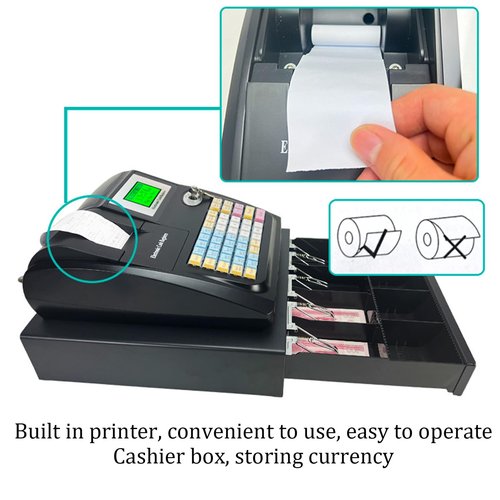 Gqudyi Electronic Cash Register Cash Drawer Money Box,Commercial Electronic Pos System Cash Register,Small Business Cash Registers,48 All English Keyboards,for Supermarkets and Grocery Stores
