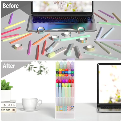 Asten Pen Holder, Pencil Holder for Desk, Pen Organizer for Office, School, Desktop, Large Capacity Pen Storage Organizer with 5 Compartment for Pens, Markers, Makeup Brush, Cosmetics (Clear, 3 Pack)
