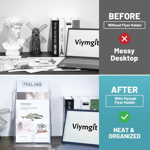 Viymgit Acrylic Brochure Holder 8.5 x 11 inches, 3 Tier Clear Plastic Flyer Holder Display Stand, Wall Mount/Countertop Literature Organizer for Documents, Pamphlets, Booklets, and Menu