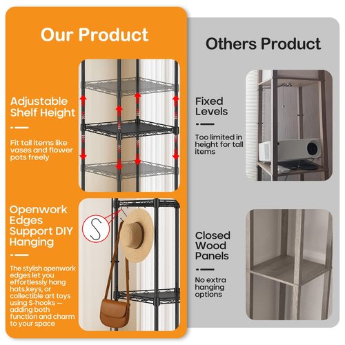 Floor Lamp with Shelves, 73" Tall Adjustable Standing Shelf Lamp with Dimmable LED Bulb & Linen Shade, 5-Tier Metal Storage Rack, Modern Display Shelf for Living Room, Bedroom, Office or Corner Space