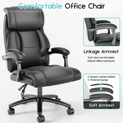 Reclining Office Chair, Executive Big and Tall Office Chair with Wide Seat, Recliner Leather High Back Computer Desk Chairs