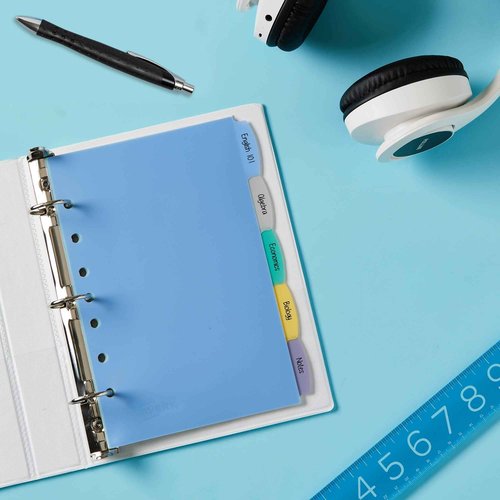 Avery Write & Erase Durable Plastic Mini Dividers for 3 Ring Binders and 7-Ring Binders, 5.5" x 8.5", 5-Tab Sets, Multicolor, 24 Sets, 120 Divider Tabs (16180)