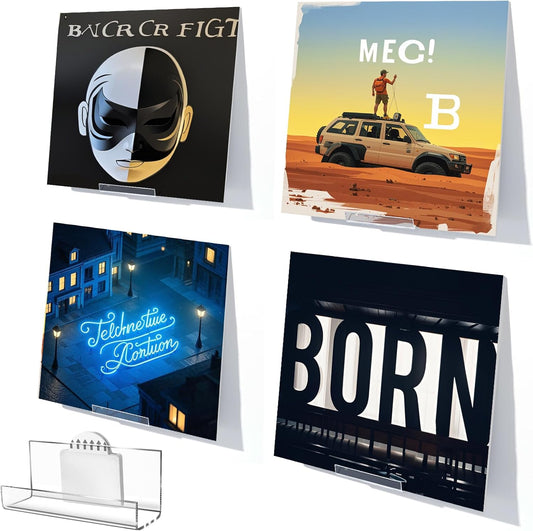 Skiennix Vinyl Record Display Shelf - 6 Pcs Clear Acrylic Floating Wall Mount | No-Screw Album Holder