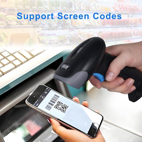 1D 2D QR Barcode Scanner - Wireless Handheld Reader with 2000mAh Battery for Mobile Payments | Ideal for Stores & Warehouses