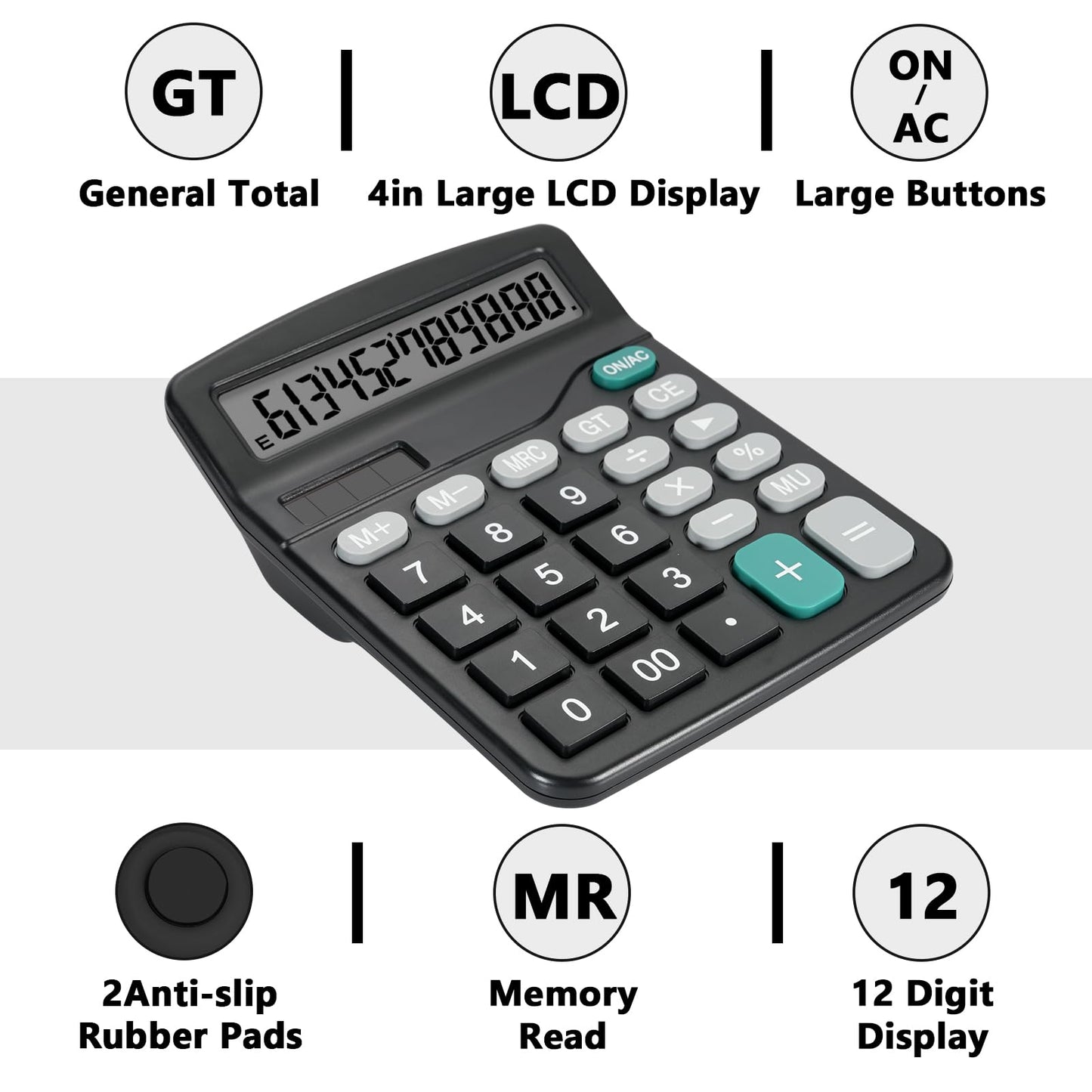 DANRONG Desktop Calculator with Big Buttons, Dual Power Source, Solar and Battery, Large Display Screen - Perfect for Office, Teachers, and Students (Black)