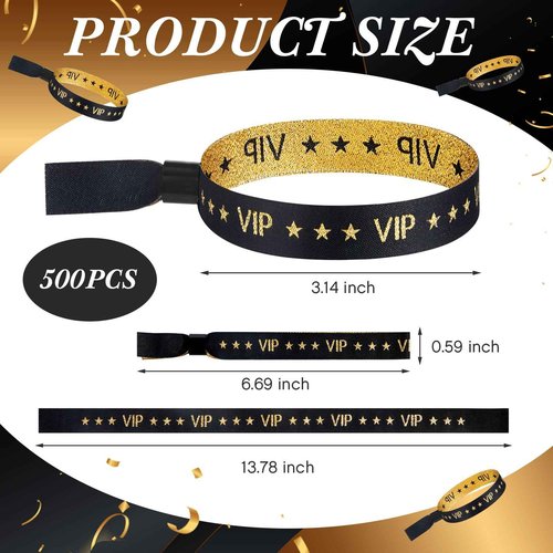 Tigeen 500 Pieces VIP Cloth Wristbands for Events Bracelets Black and Gold VIP Wristbands Bulk for Wedding Party Concerts Festivals Supplies, 0.59 x 13.78 Inches