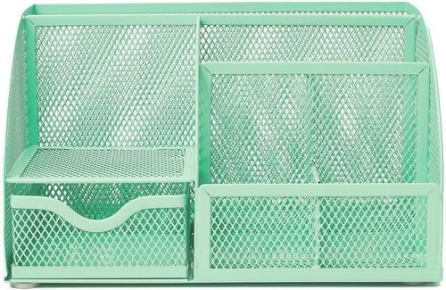 Annova Mesh Desk Organizer - 7 Compartments & Drawer | Multifunctional Office Tidy in Green