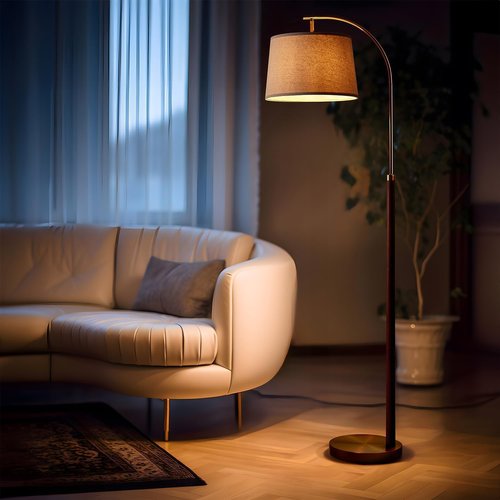 G-SAFAVA 62.5" Wood Floor Lamp for Living Room Gold with Foot Switch Arc Standing Tall Lamps for Bedroom Mid Century Modern Corner Floor Lamps for Office Nursery Industrial Reading Light Room Lamp