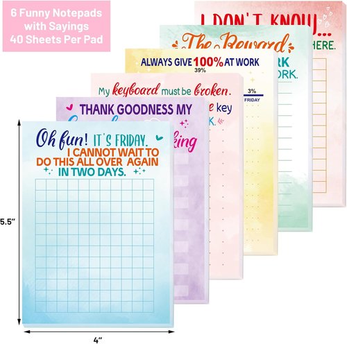 Fancy Land Notepads - Funny Memo Pads with Sayings | Christmas Gag Gifts for Office | 6 Pack