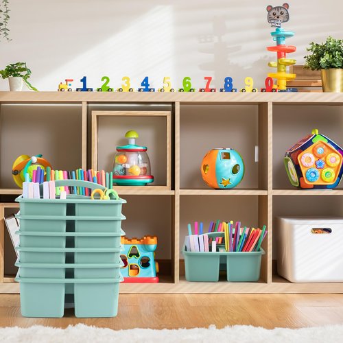 Lineshading 12 Pcs Classroom Caddy with 3 Compartment - Multipurpose Portable Plastic Storage Table Caddies with Handles for School Home Office Organizer(Green)