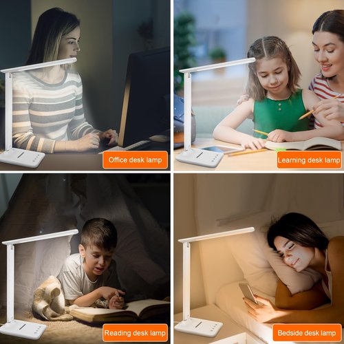 karidi LED Desk Lamp Dimmable Table Lamp with USB Charging Port, 5 Lighting Modes, Sensitive Control, Foldable Portable Desk Light for Home Office Bedroom Reading (White)