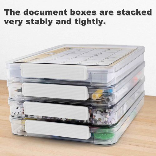 Aruihm 4 Pack Plastic Storage File Box, Plastic Stackable Storage Box with Lids, Clear, Versatile A4-Sized Suit for A4 Size Paper Storages Documents, School Supplies, Office Essentials