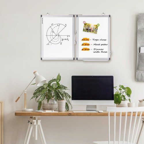 TSJ OFFICE Small White Board - 12 x 16 Inches 4 Sides Portable Whiteboard Mini Foldable Magnetic Desktop Easel for Students, Tabletop Memo with 4 Hooks for Wall Hanging Office, School, Home
