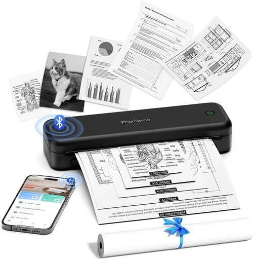 Phomemo M834 Portable Wireless Printer - Upgraded Bluetooth Thermal Printer for Travel | 8.5" x 11" & A4, Inkless Printing for iOS, Android & PC - Black