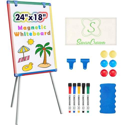 Dry Erase Board White Board for Kids 24x18 inch Art Easel for Kids Magnetic Tripod Whiteboard Art Easel and Flipchart Board with a Height-Adjustable Stand Perfect for Kid