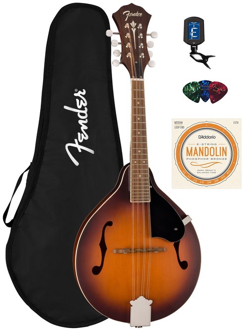 Fender Paramount PM-180E Mandolin Aged Cognac Burst Bundle with Gig Bag, Tuner, Strings, and Picks