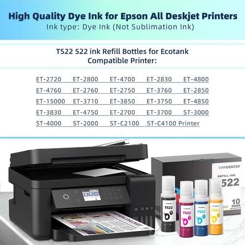 OFFICENTER 10-Pack Ink Refill Bottles - Compatible with Ecotank ET-2800, ET-2720, ET-4800 Printers