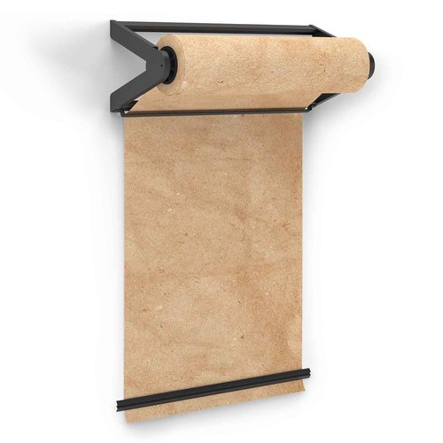MetCrafted Metal Wall Mounted Paper Roll Dispenser with Cutter Bar – 18” Wide Black Craft Paper Roll Holder – Ideal for to-Do List Board, Daily Notes, Menus, Grocery Lists and More