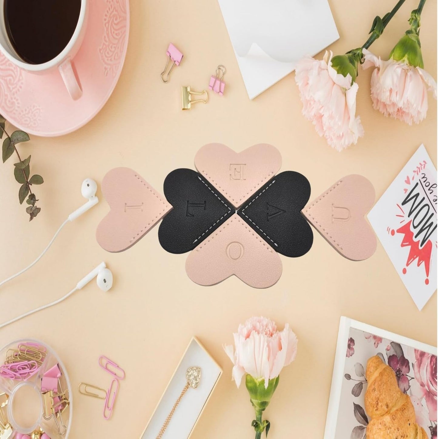 Skiennix Personalized Leather Bookmarks - Unique Heart-Shaped Design for Readers | Pink, Small