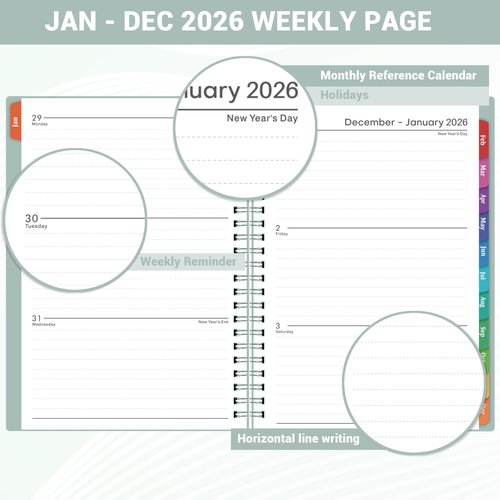 2026 Planner - 2026 Planner Weekly and Monthly from Jan. 2026 - Dec. 2026, Calendar Planner 2026 with Monthly Tabs, Inner Pocket, 8.5" x 6.4"