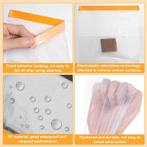 HARFINGTON 12 Rolls Pre-Taped Masking Film 25.6" x65.6ft Tape and Drape Painters Plastic Drop Cloth Film with Tape Plastic Sheeting for Automotive Painting Covering