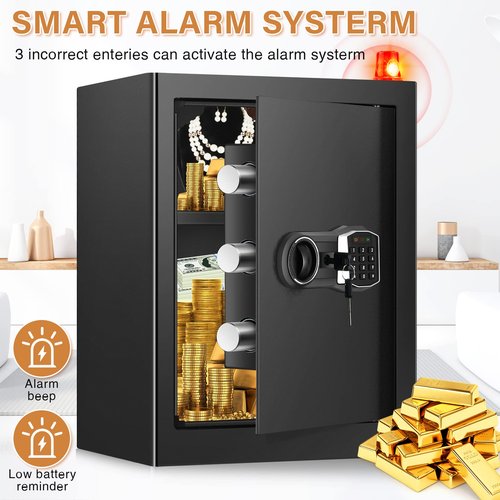 3.5 Cub Home Safe Fireproof Waterproof, Large Fire proof Safe Box with Fireproof Bag, Digital Keypad Key and Removable Shelf, Personal Security Safes for Home Money Jewellery Documents Valuables