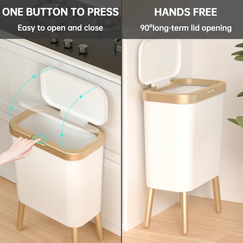 TODAYGO Housewife-Parent Wastebasket: 4 Gallon Trash Can with Lid - Kitchen Bathroom Garbage Bin, Waterproof & Childproof Design, Easter Home Organization (White)