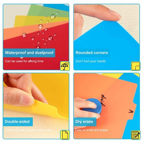 51 Pcs Top Tab File Guides Alphabetic File Dividers Alphabet Sticker, a-z 1/5 Tab Dividers for Office Business Classroom Products, Polypropylene, 11.8 x 10 Inch