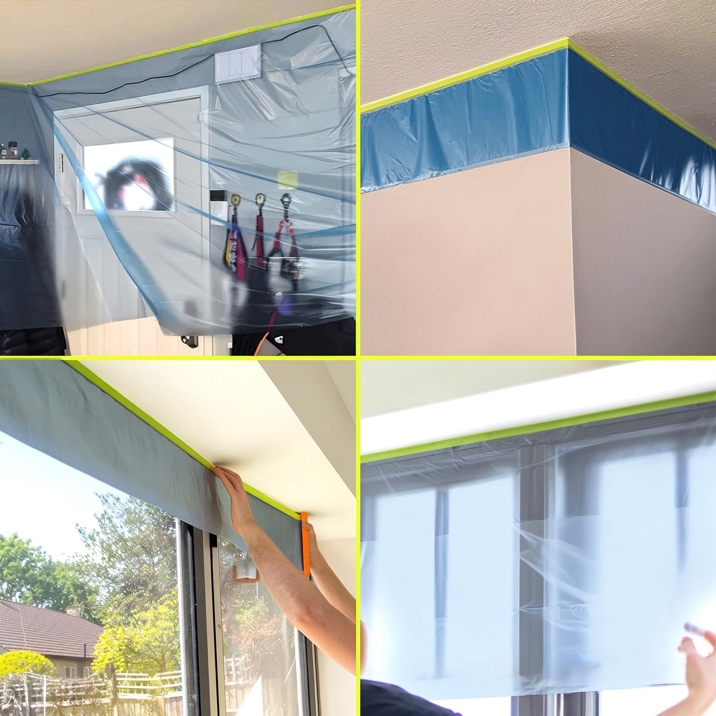 Tangibay Pre-Taped Masking Film for Painting - 22" x 66' Painters Plastic Sheeting with Automotive Paint Tape and Drape for Covering Cars, Walls, Windows and Furniture Protection (2 Rolls)