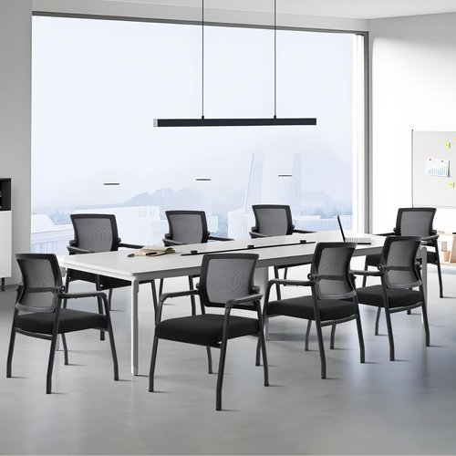 KLASIKA Guest Reception Chair No Wheels with Adjustable Mesh Backrest, Arm Chair with Ergonomic Lumbar Support and Thickened Seats Cushion, Waiting Room Chairs for Office School Church, Black, 2PACK