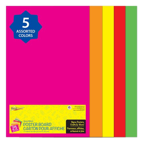 Royal Brites Neon Poster Board 14" x 22" - Striking Colors, Fade-Resistant, Water-Resistant - Ideal for Vision Board Supplies, Signs, Announcements - Lightweight, Durable - Made in USA, 25 Sheets