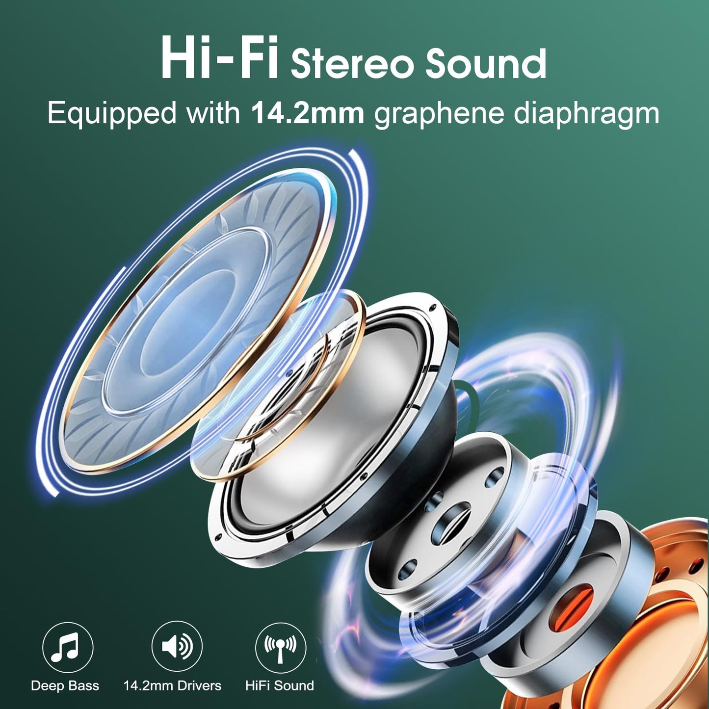 Wireless Earbuds 75hrs Bluetooth 5.4 Headphone Sport, 2026 Bluetooth Earbuds Stereo Deep Bass Over Ear Bud with Earhooks, ENC Noise Cancelling Mic, IPX7 Waterproof Earphone for Gym/Workout, Dark Green