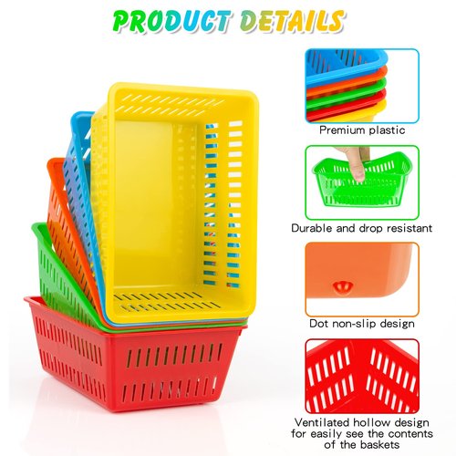IKAYAS 30 Pack Colorful Small Plastic Classroom Storage Baskets, 6.1"L x 4.7"W x 2.4"H, Desk Organizer, Home, Office