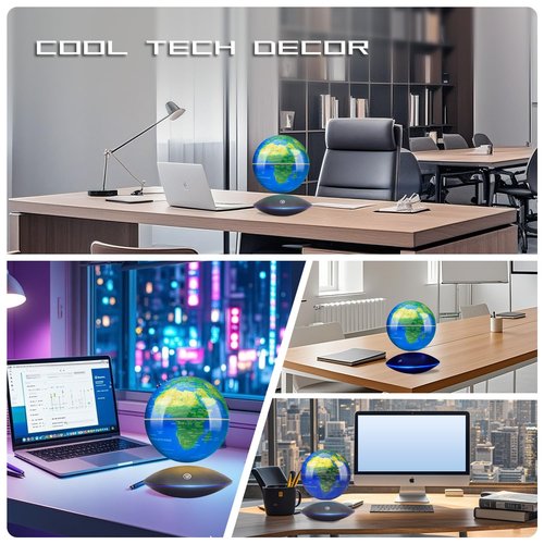 Poojaed Magnetic Levitating Globe with LED Light, 360°Rotating Floating Globe World Map for Home Office Display, Cool Tech Gift for Men Father Boys and Girls, Ideal for Birthdays Anniversaries