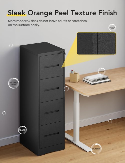 BUPPLEE 4 Drawer File Cabinet with Lock, Anti-Tip Metal Tall Filing Cabinet with Deep File Drawer,Vertical Modern White for Home Office,Steel Storage Cabinet Fit Letter/Legal/A4 Size Files